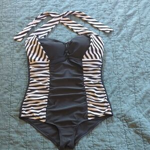 Retro Striped Halter Swimsuit